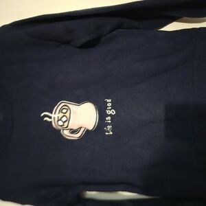 Life Is Good Blue Crewneck Sweater with Pink Accents